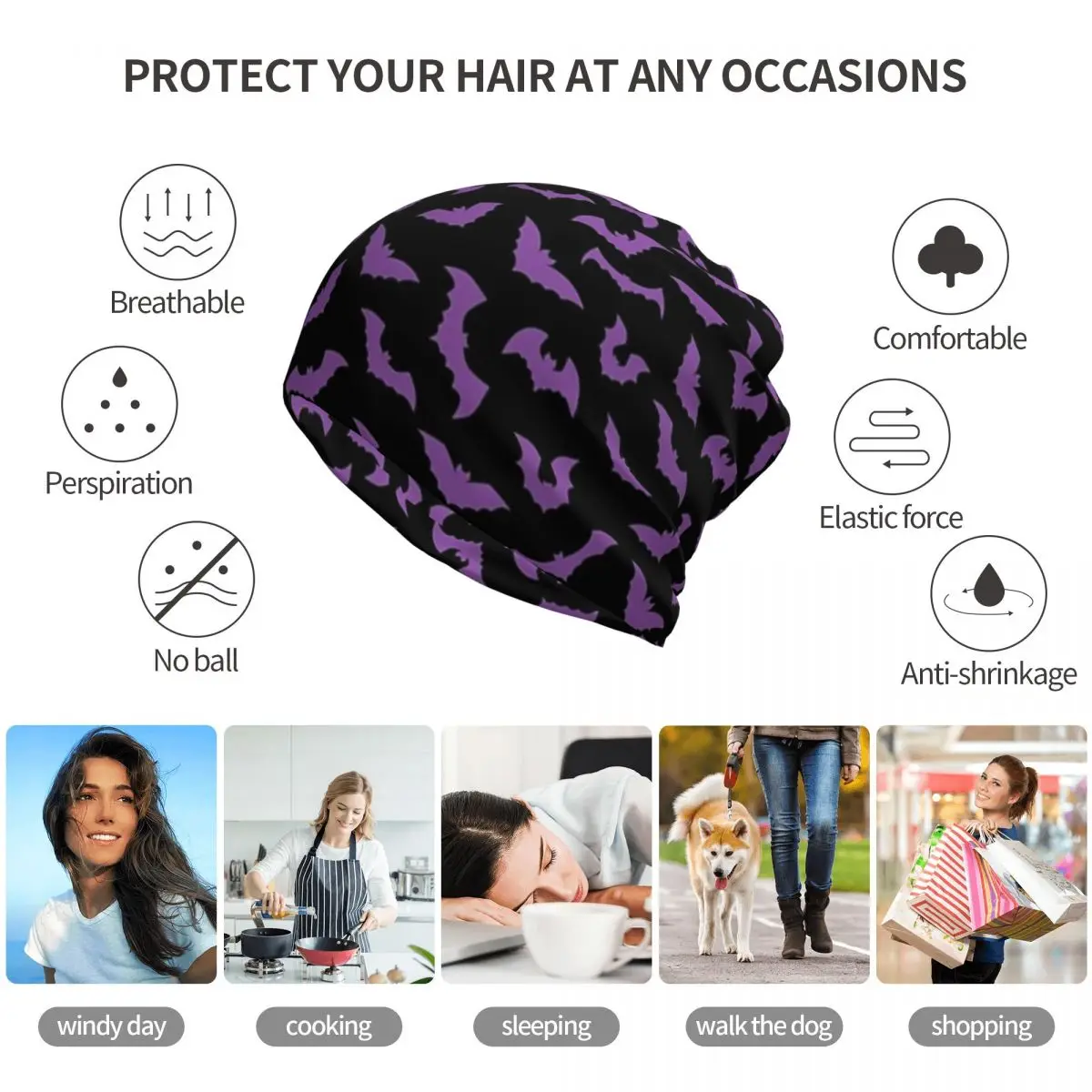 Purple Bats Pastel Goth Candy  - Knit Beanie Hat Warm ulasan dan harga