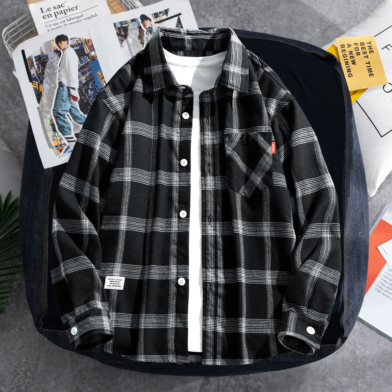 2025 Plaid shirt men's long-sl - Flannel Shirt Lined ulasan dan harga