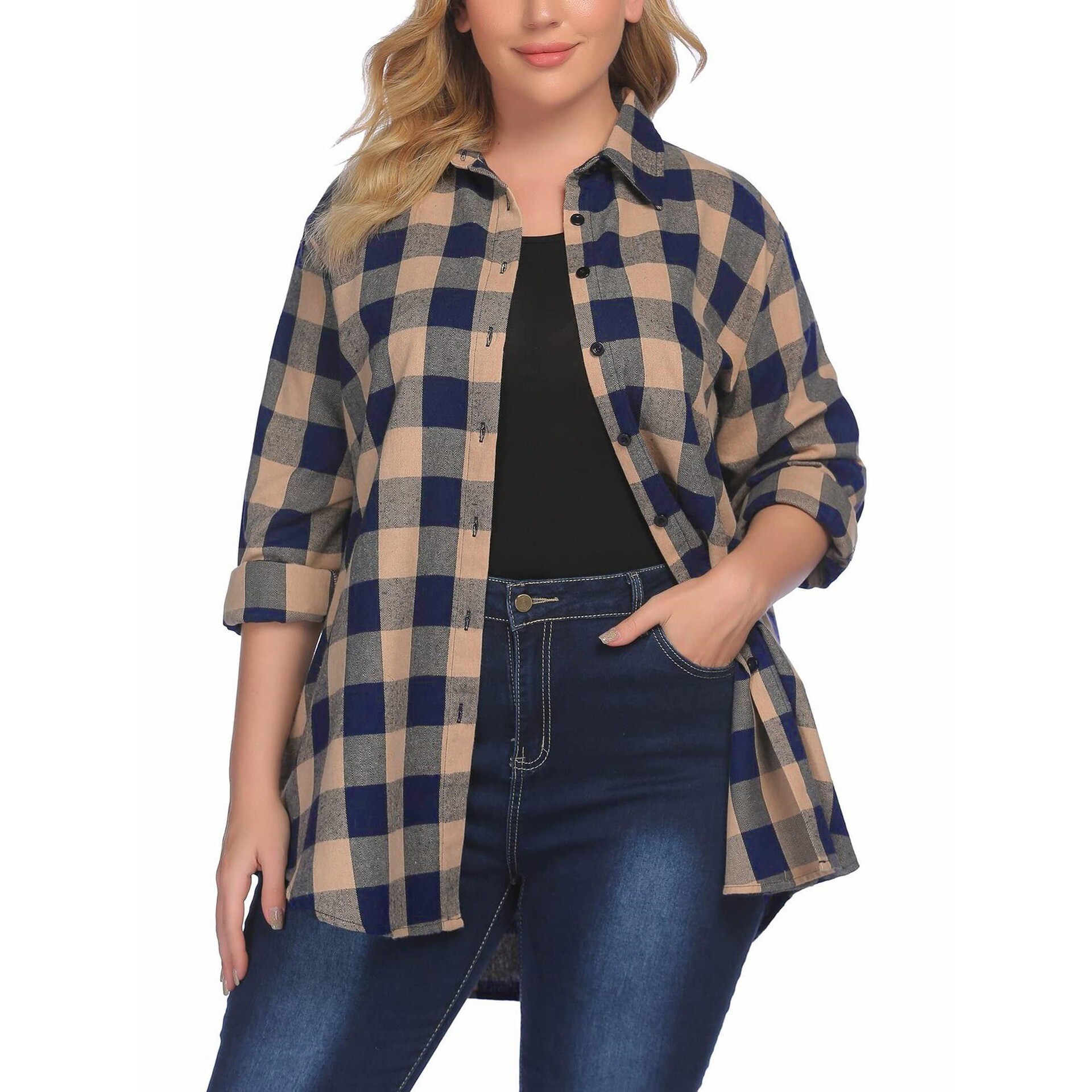 Warm Flannel Plaid Shirt Women - Flannel Shirt Lined ulasan dan harga